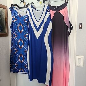 Set Of 3 Women's Dresses Size Xl Blue W White, Pink W Black